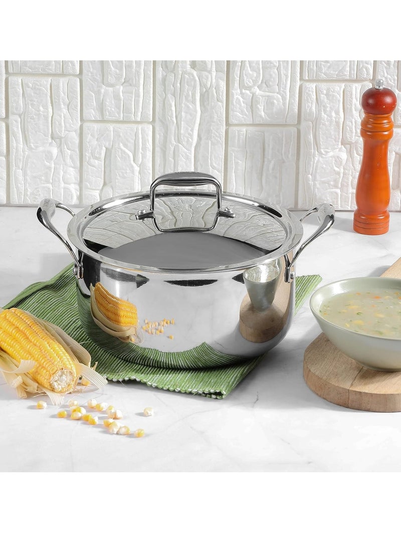 Vinod Platinum Triply Stainless Steel Saucepot with Lid- 26 cm, 6.8 Litre, Silver Induction Friendly, Non Stick - Image 3