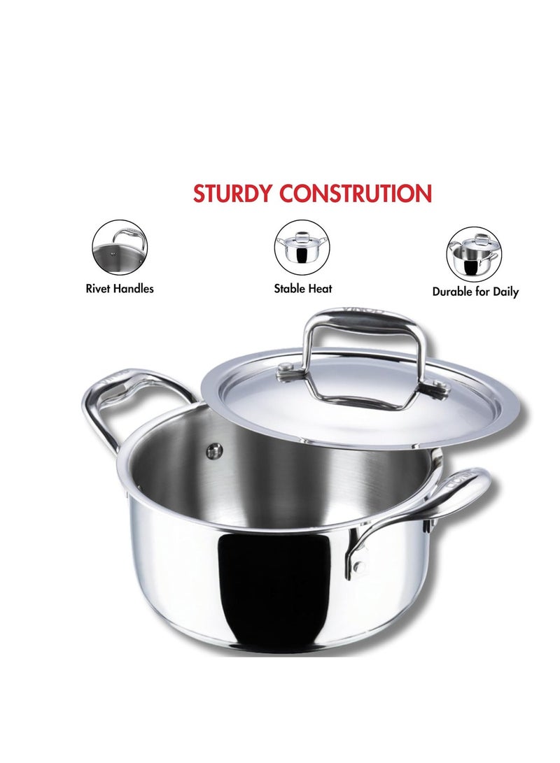 Vinod Platinum Triply Stainless Steel Saucepot with Lid- 26 cm, 6.8 Litre, Silver Induction Friendly, Non Stick - Image 5