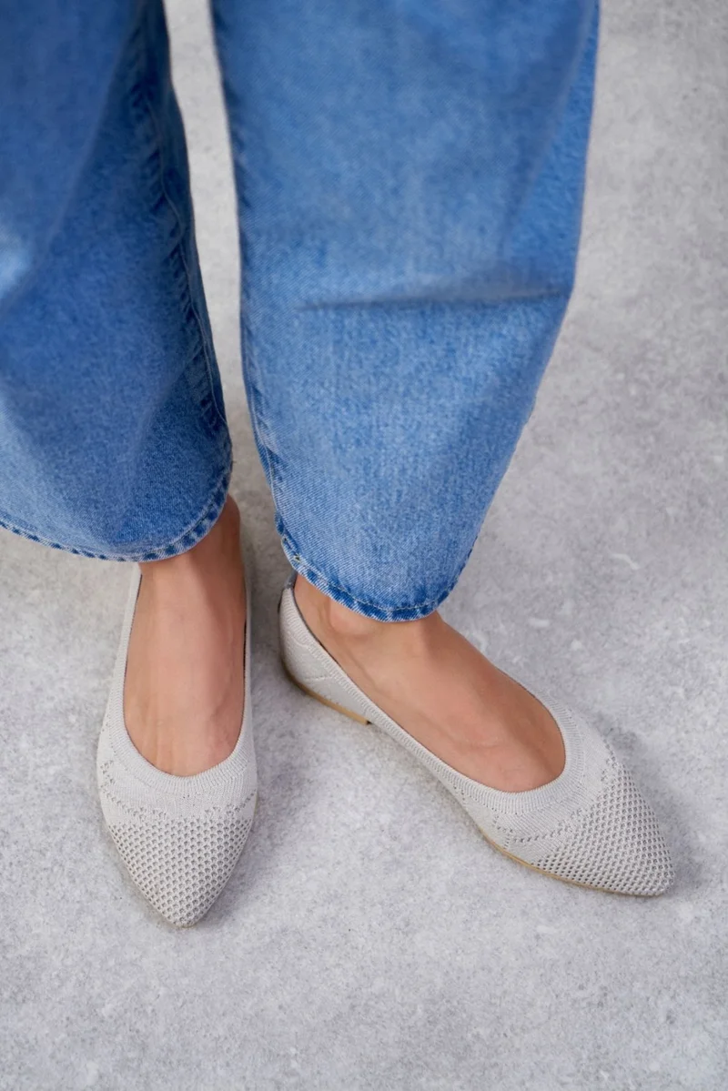 Nişantaşı Shoes Betty Beige Knitwear Patterned Flat Sole Women's Flat Shoes