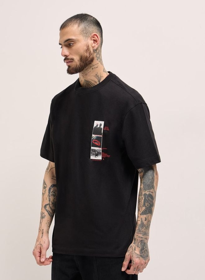 THE BEAR HOUSE Men's Black Oversize Panel-style graphic Prints Crew Neck T-shirt Perfect For Casual Wear, Gym, Travel, Or Layering Stylish And Versatile Essential For Every Wardrobe - Image 5