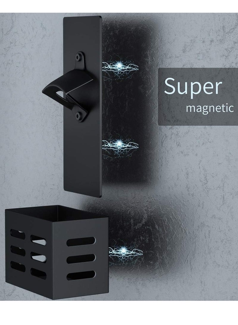 SYOSI Magnetic Bottle Opener with Cap Catcher - Wall Mounted Beer Bottle Opener Cap Collector for Fridge, Kitchen, Bar, Ideal Gift for Men WomenBlack - Image 1