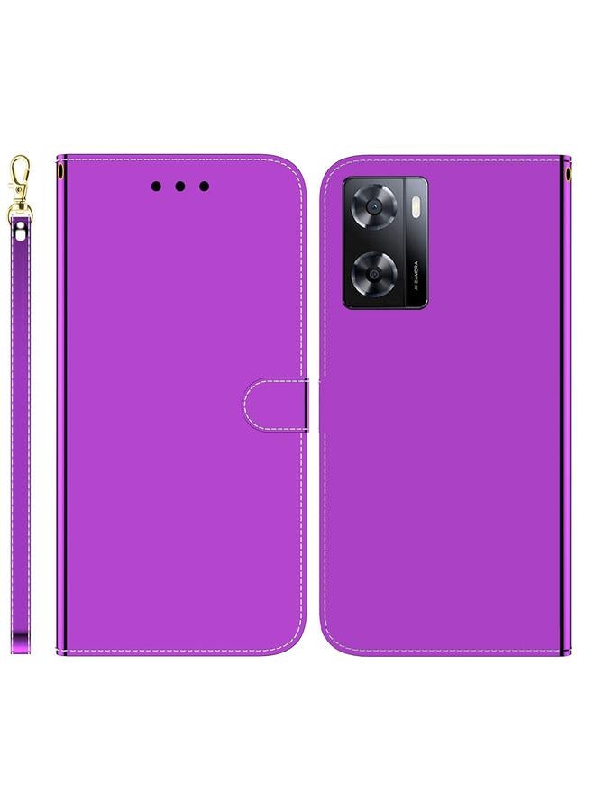 اس-توب جراب لهاتف OPPO A57 2022 4G/A57 2022 5G/Realme Q5i/Realme V23 5G/Realme Narzo 50 5G/A77 5G جراب هاتف جلدي أفقي بسطح مرآة مقلد - Image 1