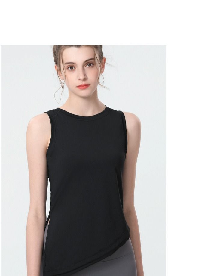 Loquat Yoga Wear Blazer Loose Sleeveless T-shirt Running Black 