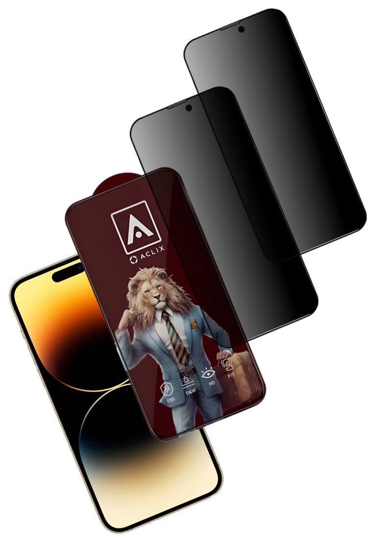 ACLIX 2 Pieces Antistatic ESD Dustproof Premium Quality High Definition Anti-Spy Privacy Tempered Glass Screen Protector Designed For  iPhone 14 Pro - Image 1