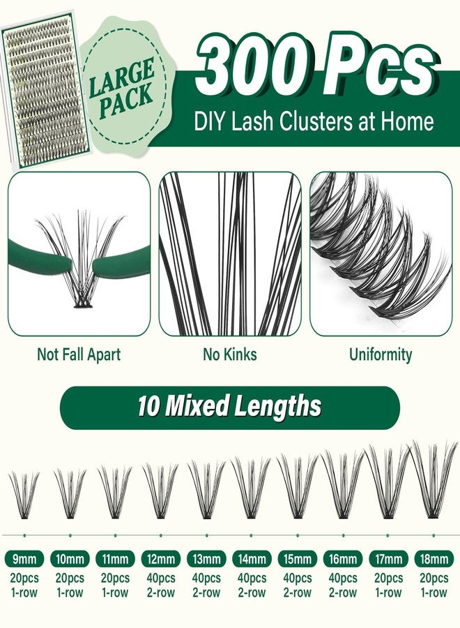 KEYYOU Lash Extension Kit DIY 300Pcs Lash Clusters Eyelash Extension Kit 30D D Curl 9-18MIX Lash Clusters Kit with Lash Glue Remover Applicator Easy to Use for Beginners(Kit,30D-D,9-18MIX) - Image 4