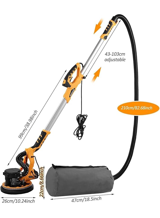 erorex Drywall Sander 1390W Sander With 20 Pcs Sanding Discs 5 Variable Speed 800 1800 Rpm Wall Sander With Extendable Handle Led Light， Vacuum Suction System - Image 2