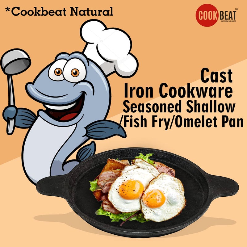COOKBEAT مقلاة سمك ضحلة طبيعية من الحديد الزهر مطبوخة مسبقًا 95 بوصة - Image 5
