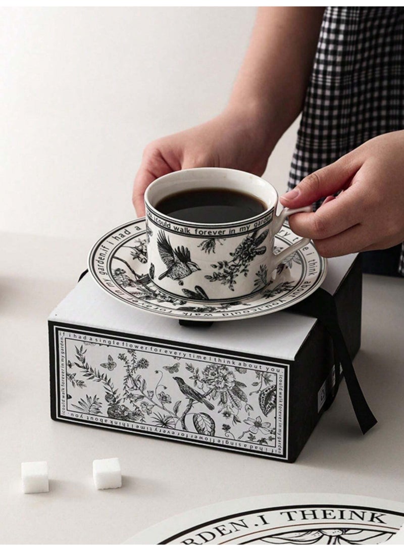 1pc Elegant Floral Ceramic Coffee Cup and Saucer Set – European Vintage Bone China Design with Heat-Resistant Handle – Ideal for Afternoon Tea, Coffee Time & Cake Serving – Durable, Easy-to-Clean, Gift-Boxed Tableware for Her or Holiday Occasions - Image 1