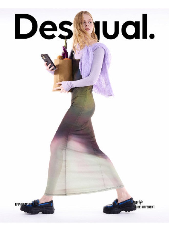 DESIGUAL [مدونة نفس الأسلوب] 25 فستان كاميسول مطبوع مرن جديد لخريف وشتاء مجموعة من قطعتين - Image 1