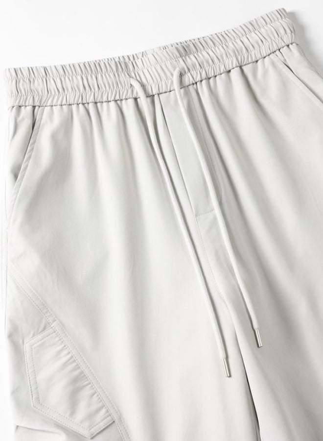 DR Men's Fleece-Lined Light Grey Cargo Wide-Leg Pants - Image 4