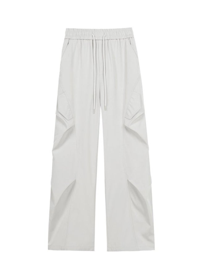 DR Men's Fleece-Lined Light Grey Cargo Wide-Leg Pants - Image 1
