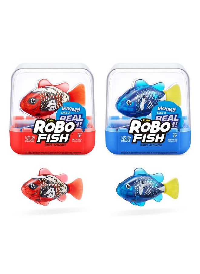 ROBO ALIVE Robo Alive Robo Fish Robotic Swimming Fish (Blue + Red) by ZURU Water Activated, Changes Color, Comes with Batteries, Amazon Exclusive (2 Pack) Series 3  - Image 1
