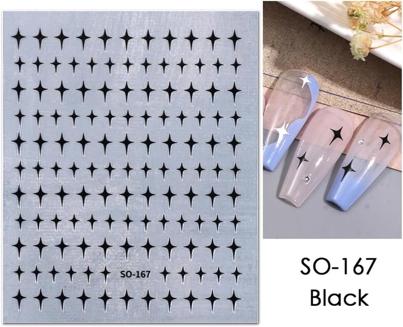 SPLOCUDU 12 Sheets Star Nail Stickers 3D Glitter Shiny Gold Silver White Black Stars Nail Art Design Decals Self-Adhesive Star Stickers DIY Nails Decals Nail Tips for Manicure Decoration - Image 4