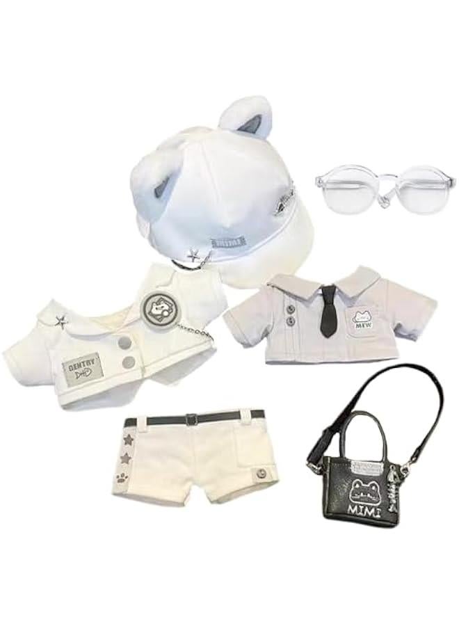 Arabest 20cm Plush Doll Clothes Hat Coat Shirt Pants Backpack Glasses White Cat Set 8in Doll Accessories Dress Up  - Image 1