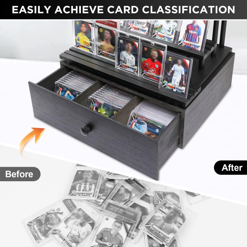 Ciphuoly Wooden 4-Tier Trading Card Display Case, Sports Card Display stand with Custom Drawer, Card Supporters & Dividers For Graded Card Display Collection Storage - Image 4