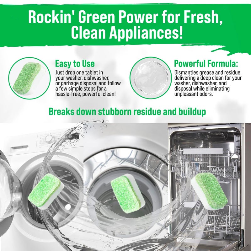 Rockin' Green Deep Cleaning and Deodorizing Tablets for Dishwashers, Washing Machines, and Garbage Disposals, Removes Odor and Residue (Multi-purpose Cleaning Tablets, 24 Pack) - Image 2