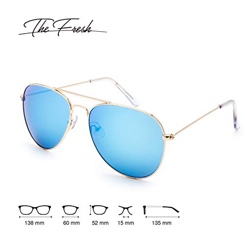 The Fresh Classic Aviator Sunglasses for Men and Women, Metal Frame Mirror Lens, UV400 Protection Pilot Style, Includes Cleaning Cloth, Pouch (06-GOLD, SKY BLUE) - Image 3
