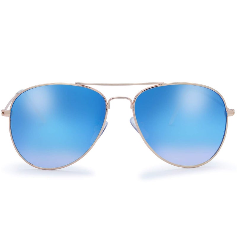 The Fresh Classic Aviator Sunglasses for Men and Women, Metal Frame Mirror Lens, UV400 Protection Pilot Style, Includes Cleaning Cloth, Pouch (06-GOLD, SKY BLUE) - Image 4