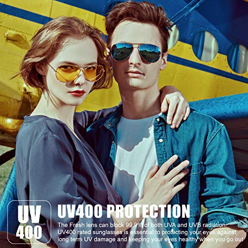 The Fresh Classic Aviator Sunglasses for Men and Women, Metal Frame Mirror Lens, UV400 Protection Pilot Style, Includes Cleaning Cloth, Pouch (06-GOLD, SKY BLUE) - Image 5