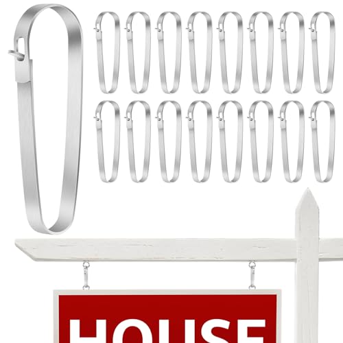 Daletu 16 PACKS Real Estate Sign Clips for Hanging Signs, Real Estate Sign Rider Clips, Metal Sign Clips to Hanging Sign Posts, Stainless Steel Fence Clips for Sale and Open House Signs - Image 1