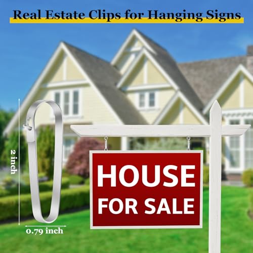 Daletu 16 PACKS Real Estate Sign Clips for Hanging Signs, Real Estate Sign Rider Clips, Metal Sign Clips to Hanging Sign Posts, Stainless Steel Fence Clips for Sale and Open House Signs - Image 2