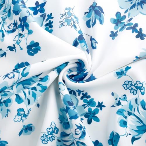 JASAMBAC Womens Summer Wrap Maxi Bohemian Dress Floral High Low Bridal Shower Evening Wedding Guest Dress White & Blue Floral L - Image 5