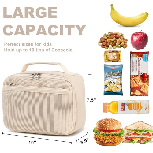 Bluboon Kids Girls Lunch Bag Insulated Lunch Box for school Corduroy Lunch Cooler Organizer School Kids Lunch Tote (Corduroy-White) - Image 2