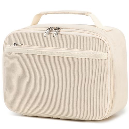 Bluboon Kids Girls Lunch Bag Insulated Lunch Box for school Corduroy Lunch Cooler Organizer School Kids Lunch Tote (Corduroy-White) - Image 1