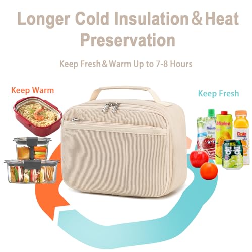 Bluboon Kids Girls Lunch Bag Insulated Lunch Box for school Corduroy Lunch Cooler Organizer School Kids Lunch Tote (Corduroy-White) - Image 3