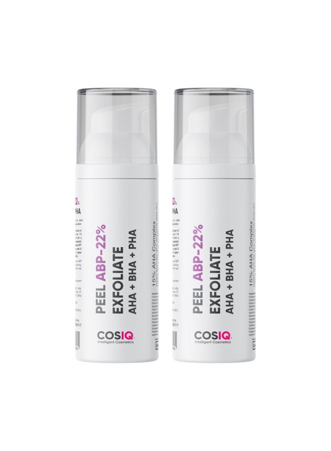 CosIQ Cos-IQ peel ABP 22(15% AHA + 5% PHA + 2% BHA) Peeling Solution for Glowing Skin, Smooth Texture & Pore Cleansing | AHA BHA PHA Peel For Regular Exfoliation (30ml, Pack of 2) - Image 1