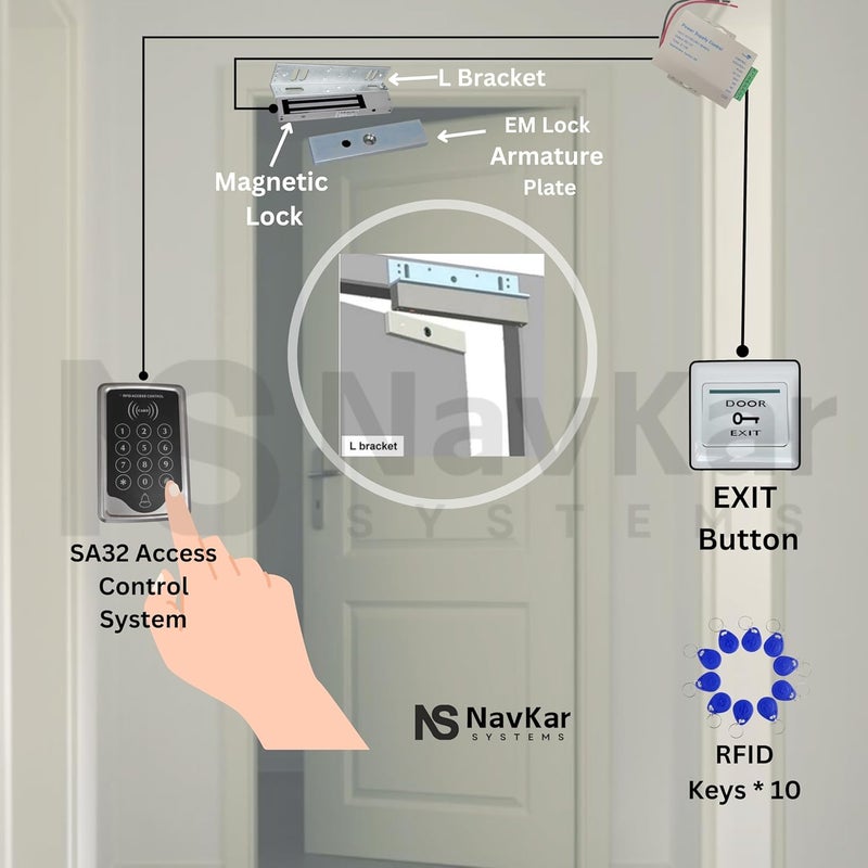 NAVKAR SYSTEMS Door Entry Access Control System Weatherproof RFID Pin Access Panel EM Lock 600 Lbs L Bracket K80 Supply PVC Button Keychain Tag 10 Nos  - Image 4
