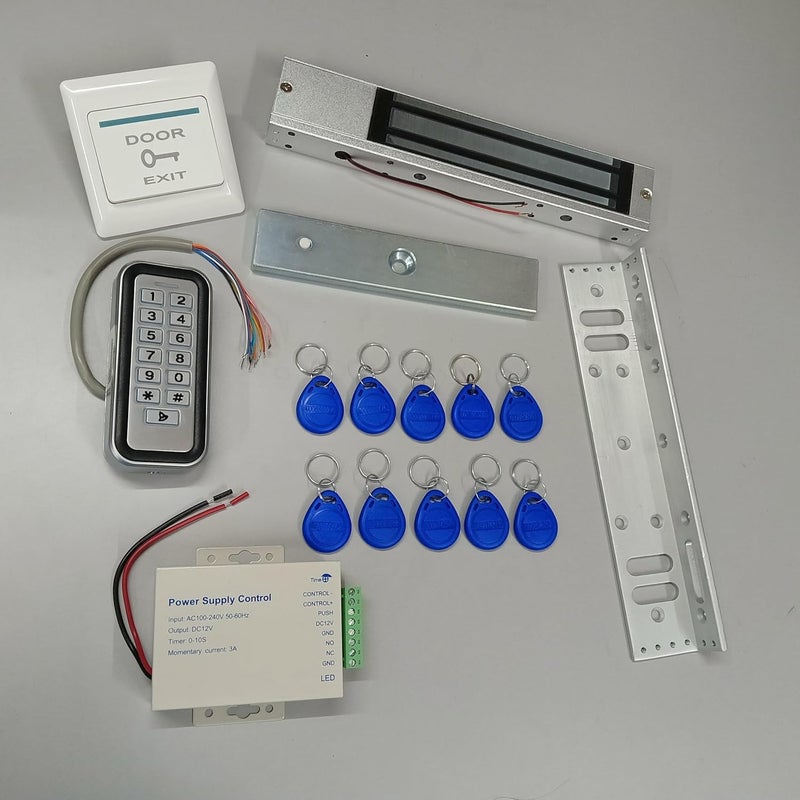 NAVKAR SYSTEMS Door Entry Access Control System Weatherproof RFID Pin Access Panel EM Lock 600 Lbs L Bracket K80 Supply PVC Button Keychain Tag 10 Nos  - Image 1