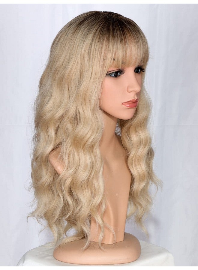 SYMEIW Medium Long Blonde Wavy Wigs For Women Synthetic Full Hair Wigs With Bangs For Daily Use (Blonde) - Image 5
