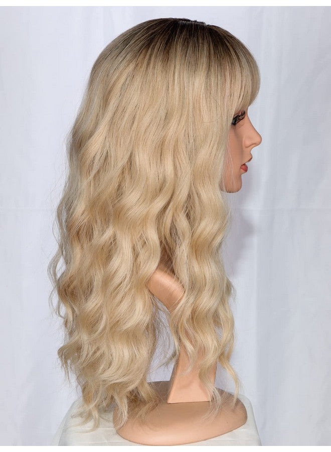 SYMEIW Medium Long Blonde Wavy Wigs For Women Synthetic Full Hair Wigs With Bangs For Daily Use (Blonde) - Image 4