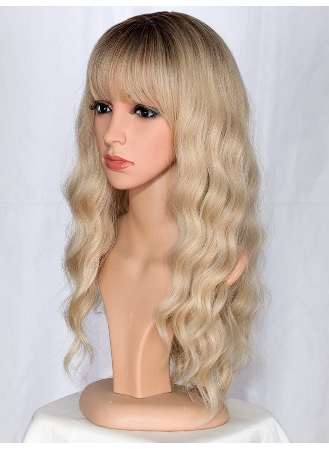 SYMEIW Medium Long Blonde Wavy Wigs For Women Synthetic Full Hair Wigs With Bangs For Daily Use (Blonde) - Image 3