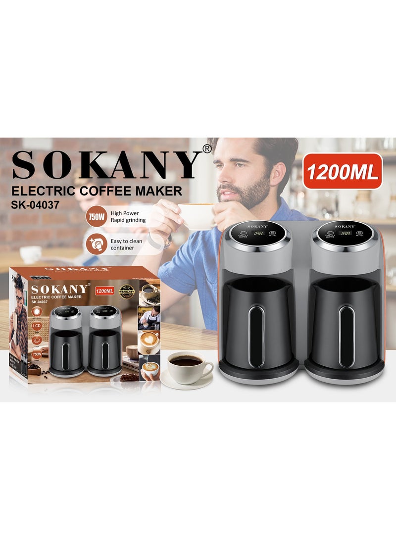 sokany Sokany SK-04037 Dual Electric Coffee Maker - Large 1200ml Capacity, 750W Power, Dual Digital Touch Screens for Simultaneous and Efficient Preparation of Coffee and Milk (Modern Technology from Sokany) - Image 2