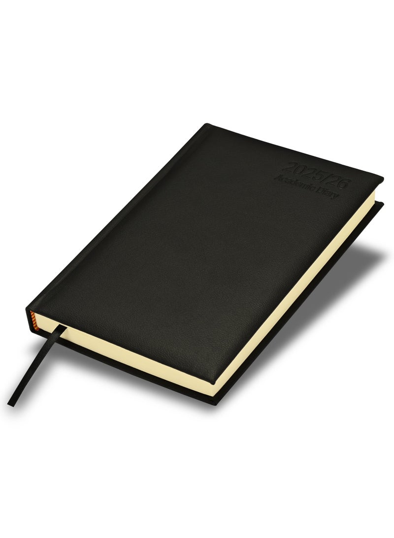 FIS 2025-2026 ACADEMIC DIARY, A5 Size(148x210mm) with Italian PU Cover Materials, 1 Side Padded Cover, English, 70gsm Italian Ivory Paper, Black Color, Pack in Gift Box-FSDI15EPU2526BK - Image 1