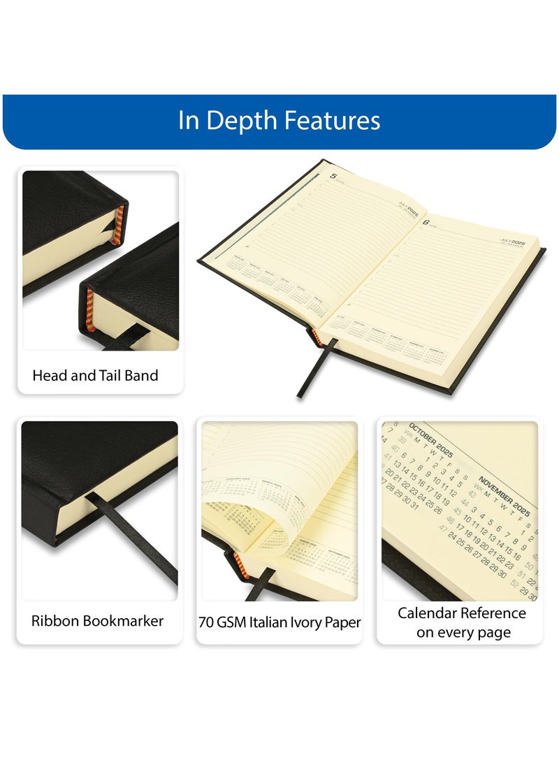 FIS 2025-2026 ACADEMIC DIARY, A5 Size(148x210mm) with Italian PU Cover Materials, 1 Side Padded Cover, English, 70gsm Italian Ivory Paper, Black Color, Pack in Gift Box-FSDI15EPU2526BK - Image 5