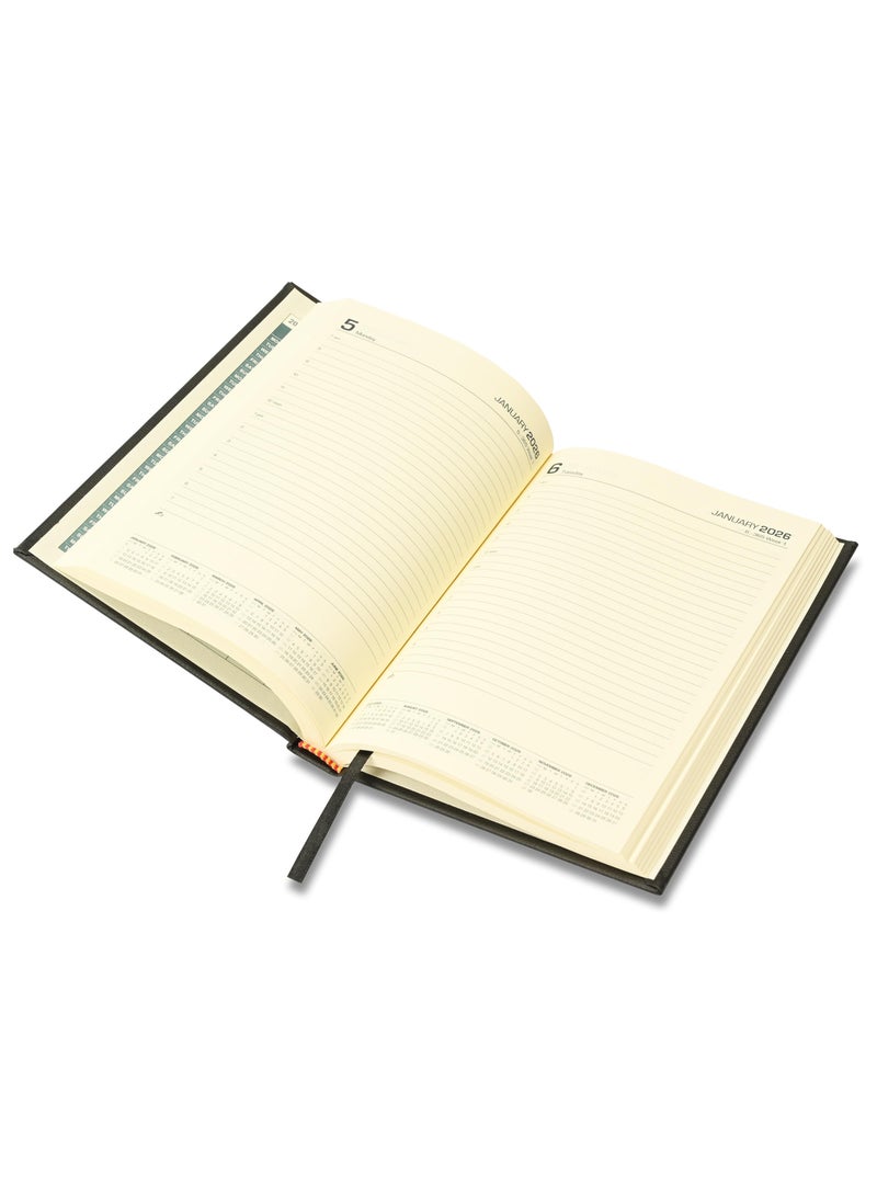 FIS 2025-2026 ACADEMIC DIARY, A5 Size(148x210mm) with Italian PU Cover Materials, 1 Side Padded Cover, English, 70gsm Italian Ivory Paper, Black Color, Pack in Gift Box-FSDI15EPU2526BK - Image 4