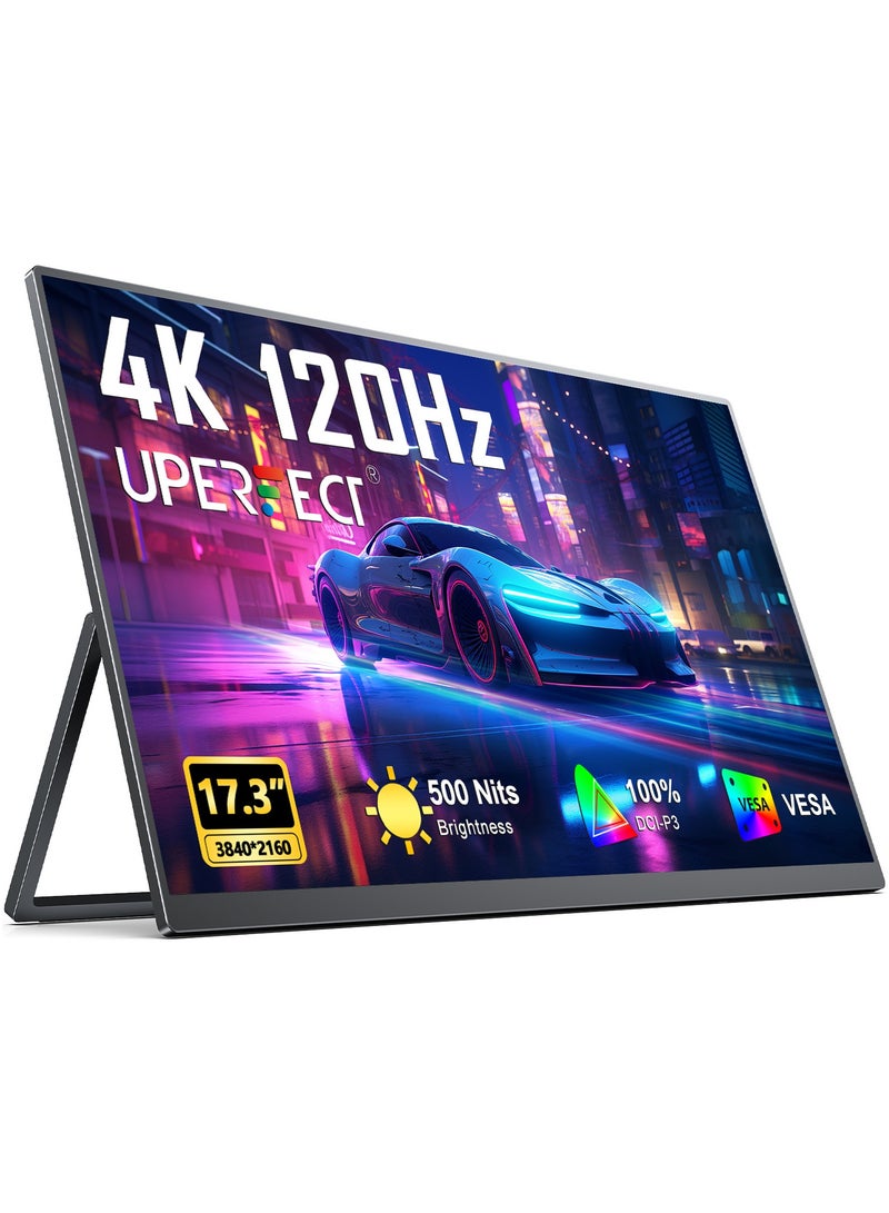 UPERFECT 4K 17.3 Inch Portable Monitor 3840 x 2160 UHD Display 500cd/m² Brightness USB C Mini HDMI for Laptop PC Smartphone XBO Switch PS4/5, Metal Body, Portable Screen VESA Mountable - Image 1