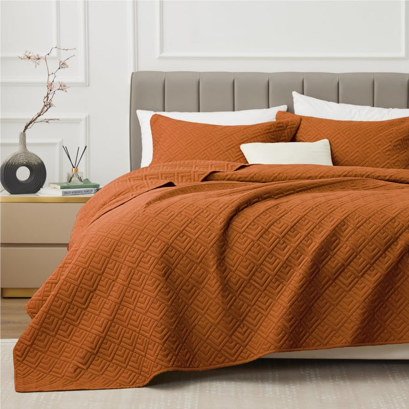 EXQ Home Quilt Set FullQueen Size Umber 3 PieceLightweight Soft Coverlet Modern Style Squares Pattern Bedspread Set1 Quilt2 Pillow Shams