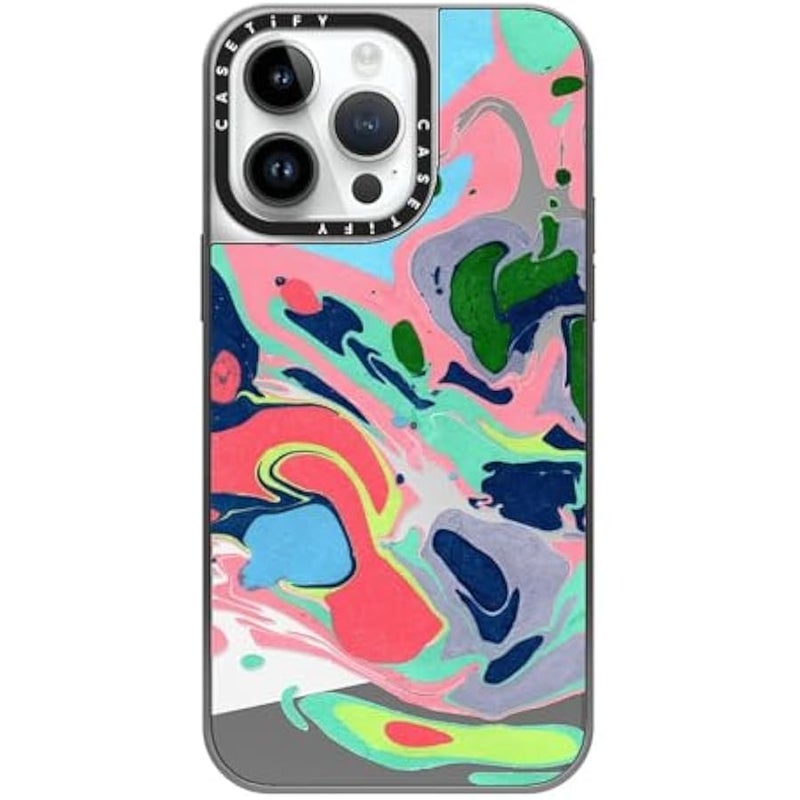 Casetify Mirror Case for iPhone 14 Pro Max 【Reflective / 4.9ft Drop Protection/Compatible with Magsafe】 - Simply MARBELLOUS - Silver on Silver - Image 1