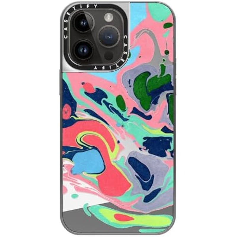 Casetify Mirror Case for iPhone 14 Pro Max 【Reflective / 4.9ft Drop Protection/Compatible with Magsafe】 - Simply MARBELLOUS - Silver on Silver - Image 3