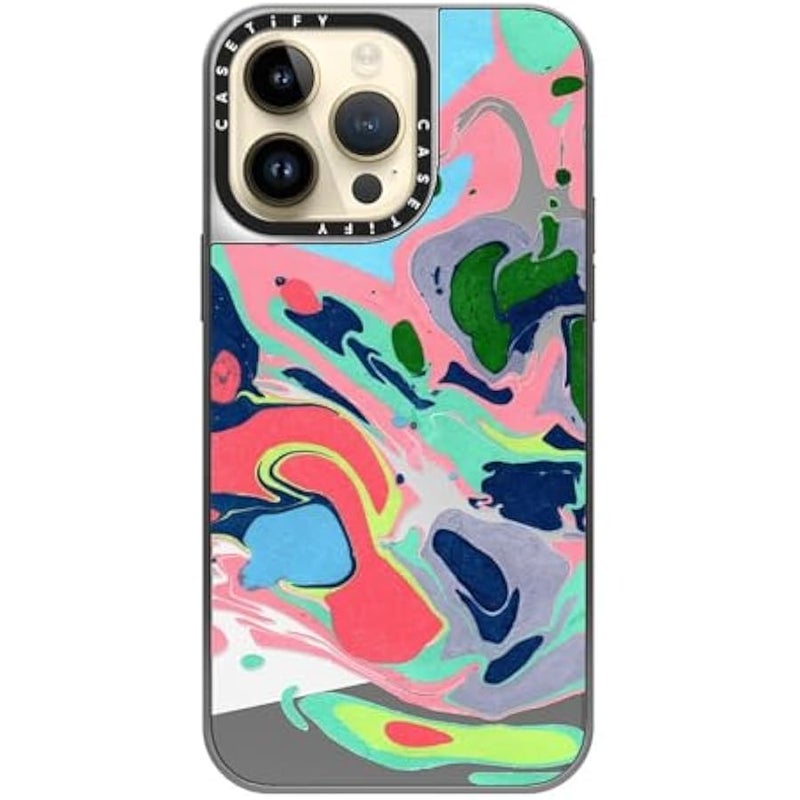 Casetify Mirror Case for iPhone 14 Pro Max 【Reflective / 4.9ft Drop Protection/Compatible with Magsafe】 - Simply MARBELLOUS - Silver on Silver - Image 4