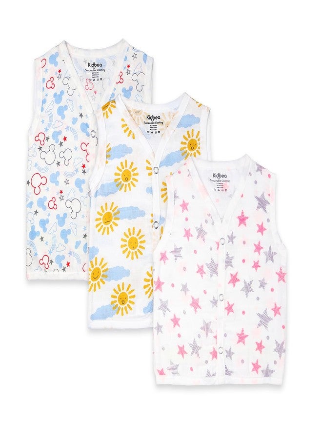 معرف com لهذا التطبيق هو جابلا كيدبيا بأزرار من قطن الموسلين العضوي | جابلا أبيض | للأولاد والبنات | جابلا صيفي | منتجات أطفال مريحة | صدرية بدون أكمام | عبوة متنوعة من 3 قطع بألوان متعددة ومقاسات من 0 إلى 3 أشهر - Image 1