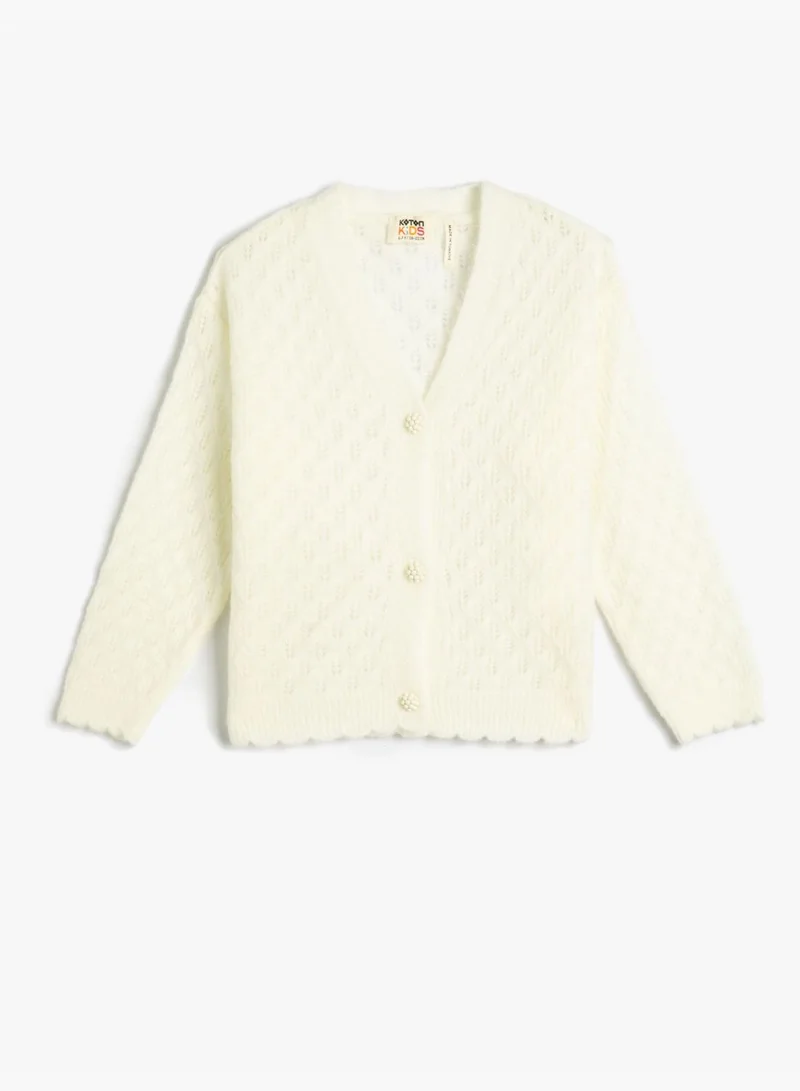 KOTON Cardigan V Neck Button Closure Soft Touch Long Sleeve