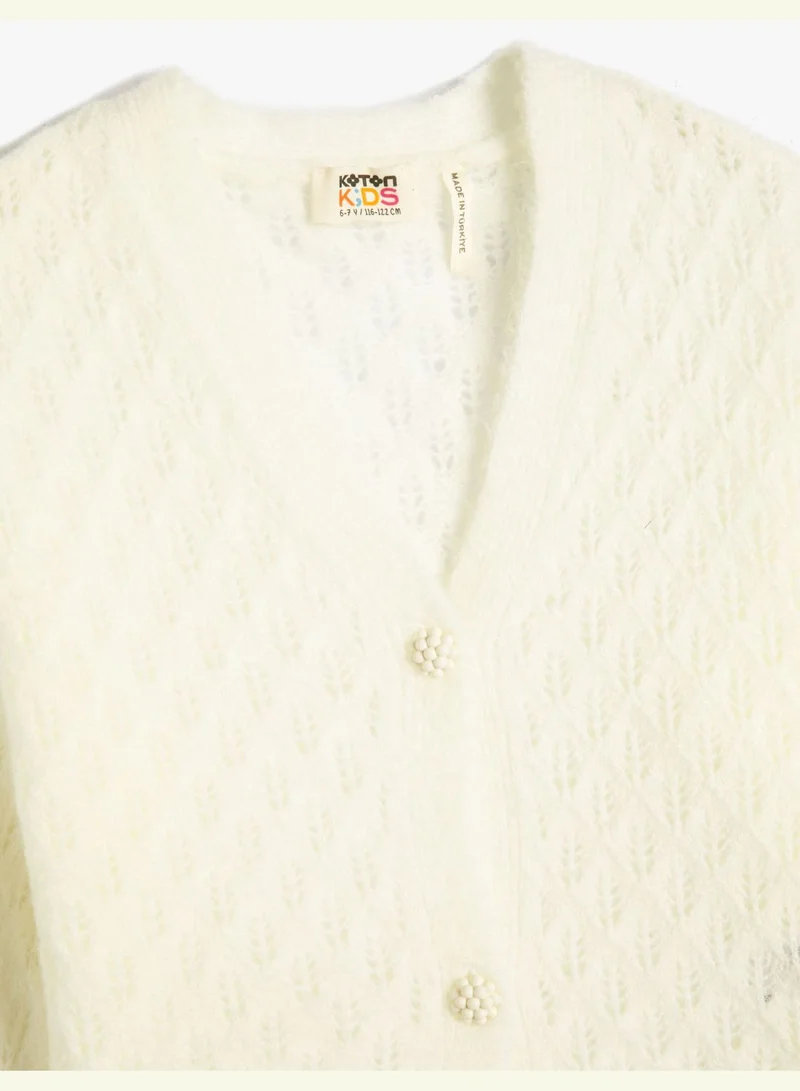 KOTON Cardigan V Neck Button Closure Soft Touch Long Sleeve