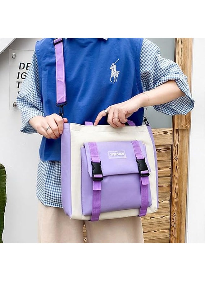 Generic - 5 Pcs adult Backpack School Bags Set Backpacks with Pendant Lunch Bag Pencil Case Handbag Coin Purse for Teen Girls School Backpack（Purple） - Image 1
