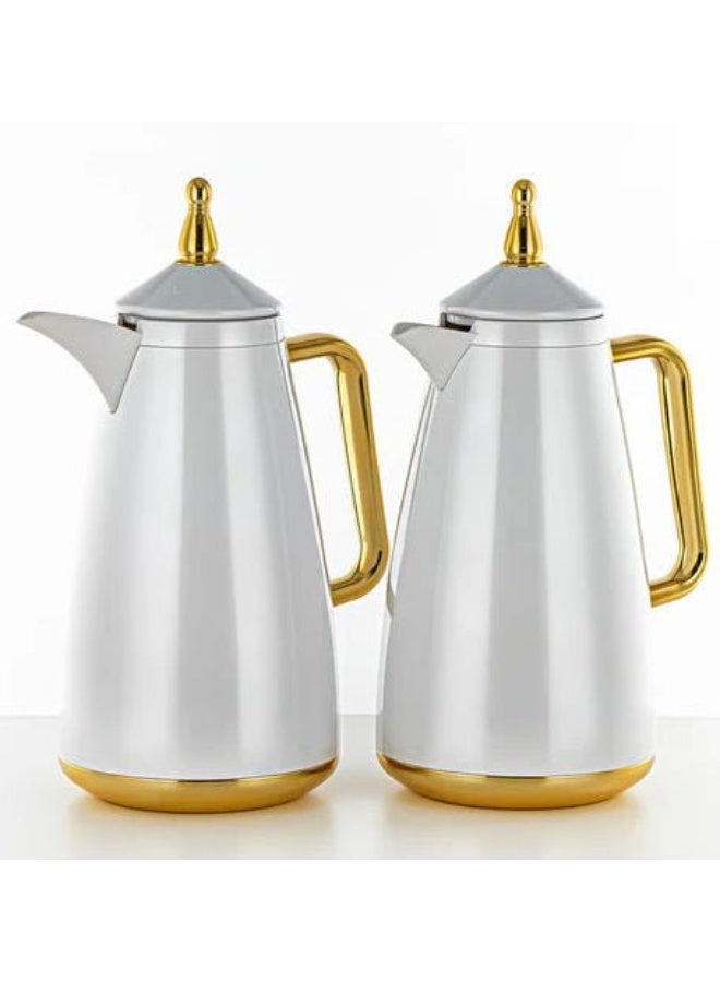 المرجان طقم ترمس المرجان XHP - قطعتان - 1 لتر + 1 لتر - لون أبيض لؤلؤي مع لمسات ذهبية - Image 1