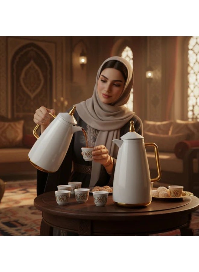 المرجان طقم ترمس المرجان XHP - قطعتان - 1 لتر + 1 لتر - لون أبيض لؤلؤي مع لمسات ذهبية - Image 2